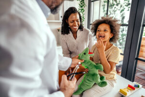 a young girl excited at the doctor